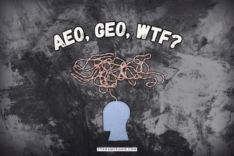 Confused about AEO, GEO, and modern SEO? Illustration of tangled rope emerging from a head silhouette representing SEO confusion.